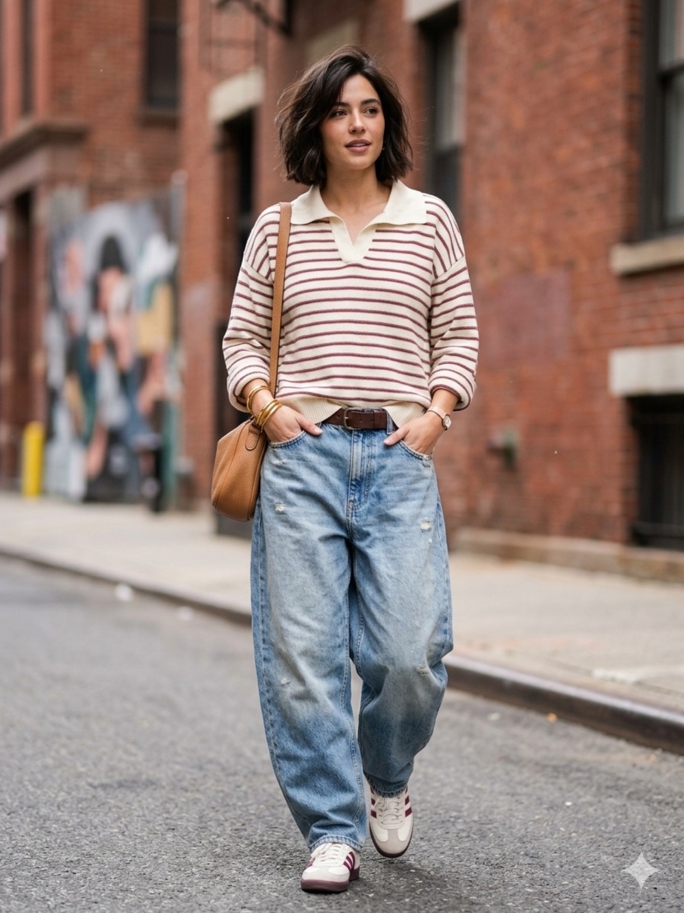 Marine Layer Cream V-Neck Sweater with Burgundy Stripes